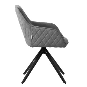 ML-Design Esszimmerstuhl 2er Set, drehbar, grauer Webstoff, Rautensteppung und schwarzes Metallgestell.
