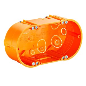 Orange Kaiser Hohlwanddose 9062-02 mit Kabeleinführungen für Elektroinstallation.