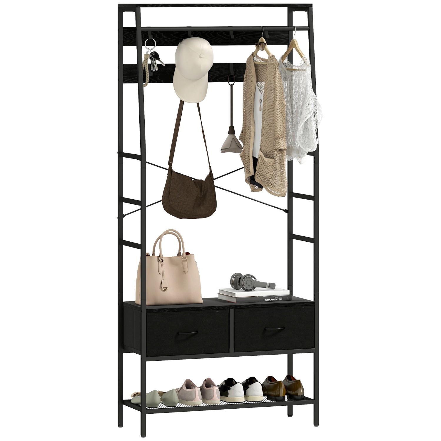 HOMCOM Garderobenständer Spanplatte Stahl 80L x 30B x 180,5H cm Schwarz
