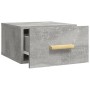 Zwei graue Wand-Nachttische mit Schublade und Holzgriff. Nachttisch zur Wandmontage.