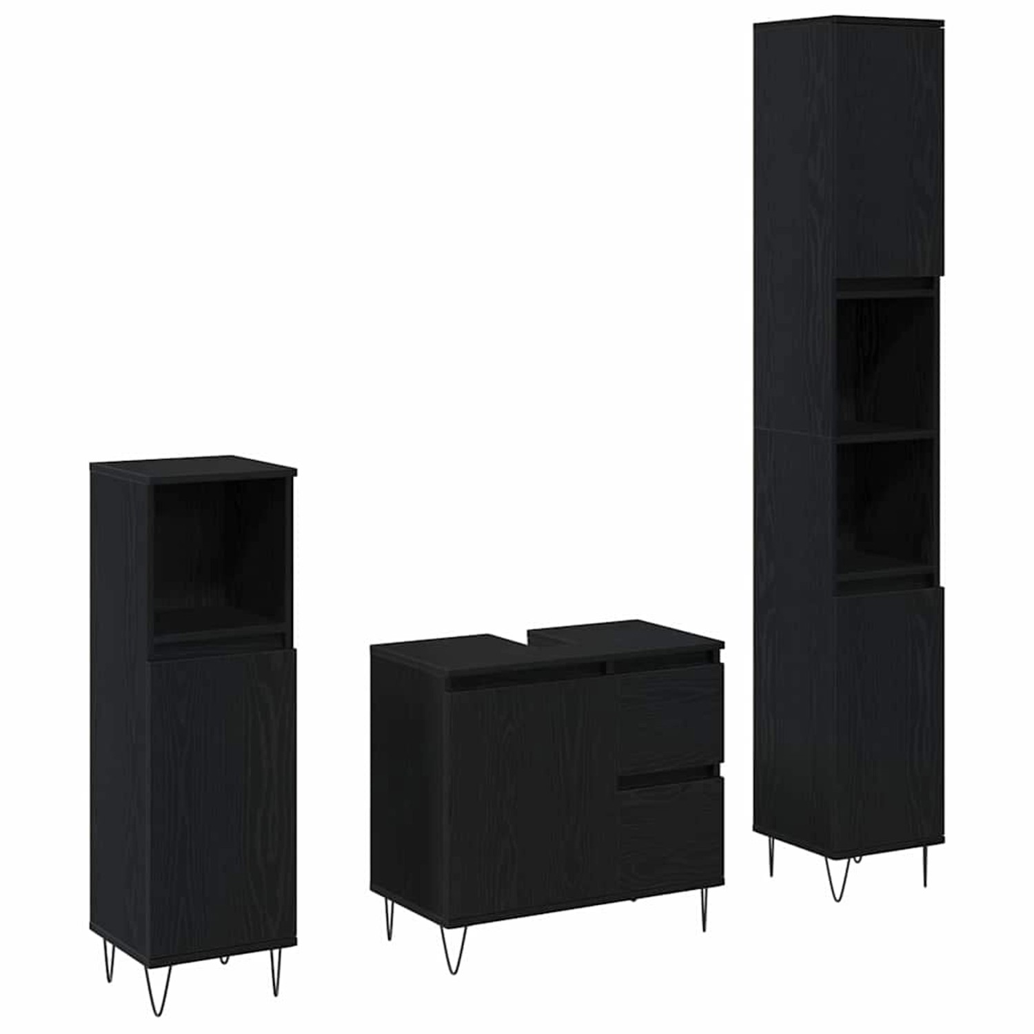 vidaXL Badezimmermöbelset 3-Tlg Schwarz Eichen-Optik 30 x 30 x 190 cm 33330 günstig online kaufen