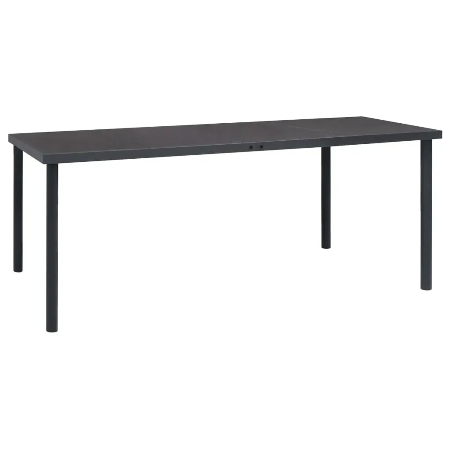 Schwarzer vidaXL Gartentisch aus Stahl und Glas, Teil der 9-tlg. Essgruppe.
