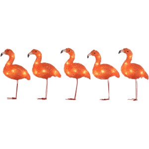 Konstsmide LED-Flamingos, 5er-Set. Acryl-Dekoleuchte für außen, bernsteinfarbenes Licht.