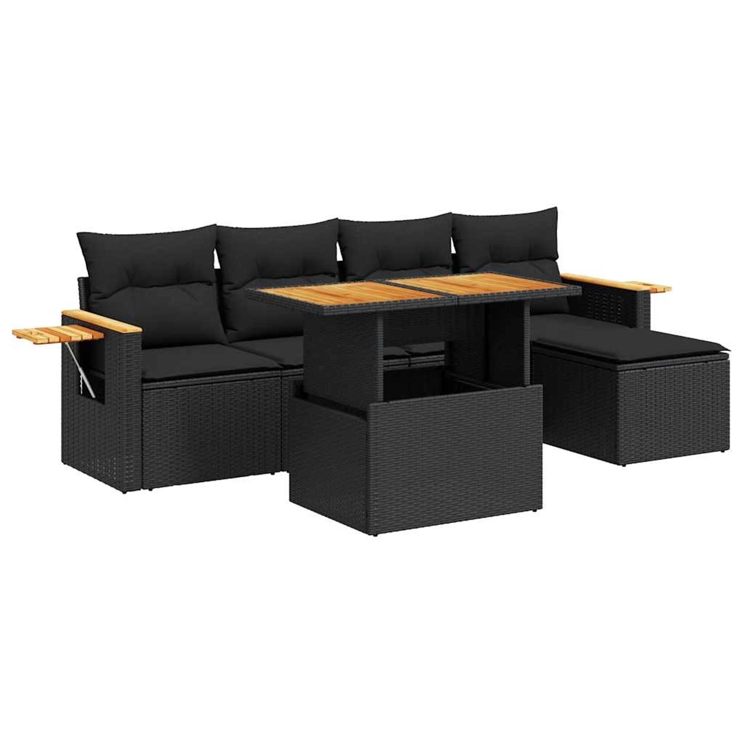 vidaXL 6-Tlg Garten-Sofagarnitur mit Kissen Schwarz Poly Rattan 3327583 günstig online kaufen