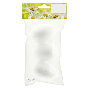 Styroporeier-Set, 3 Stück, 7 cm, weiß, im transparenten Beutel, für Osterdekoration.