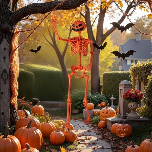 Costway Halloween Deko Skelett Orange 158 cm