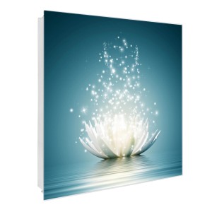 Weißer Schlüsselkasten mit Lotusblüte, 30x30cm, 50 Haken, beschreibbar & magnetisch.