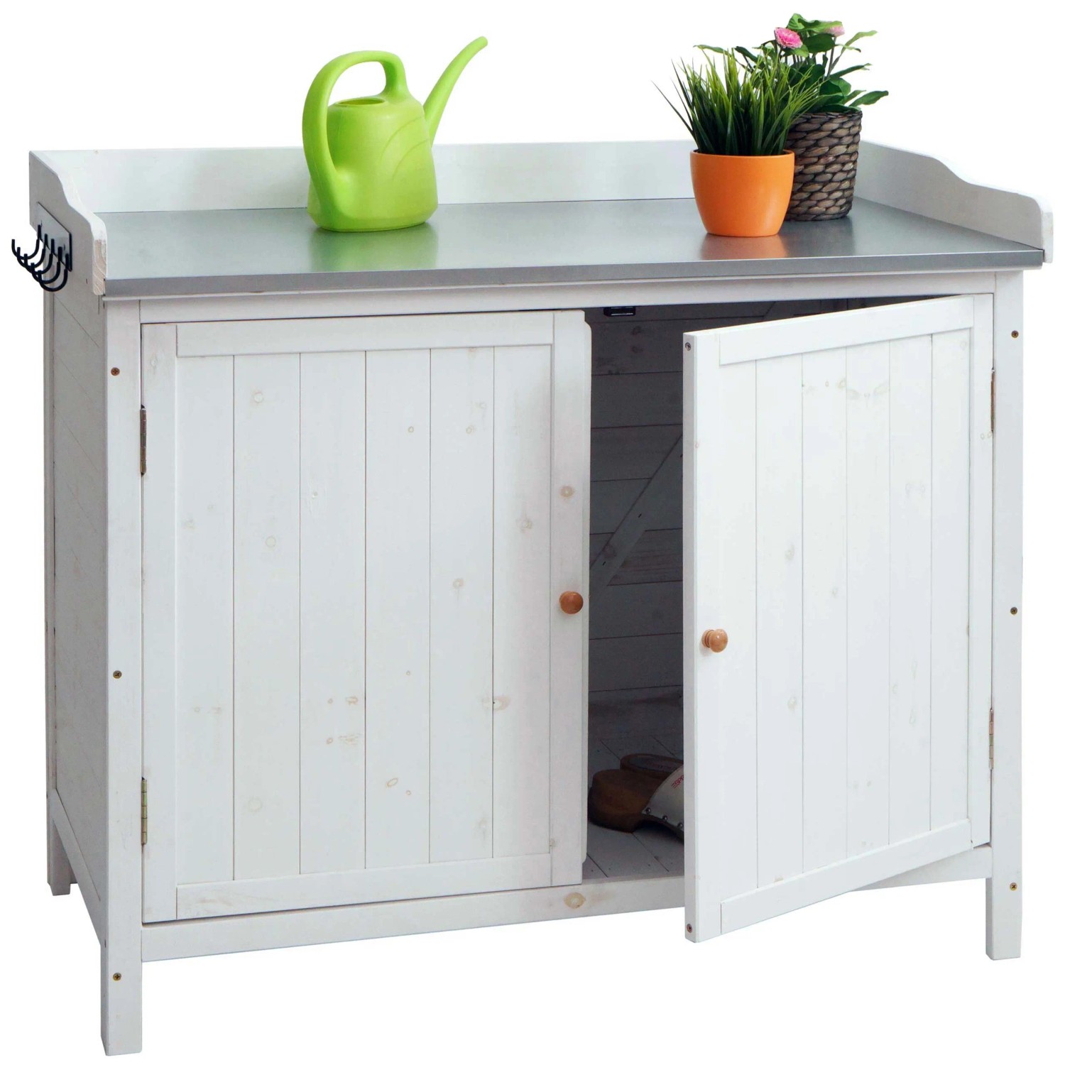 PROREGAL Gartenschrank Mit Arbeitsplatte 86x104x52cm Outdoor Tanne Holz Weiß_2