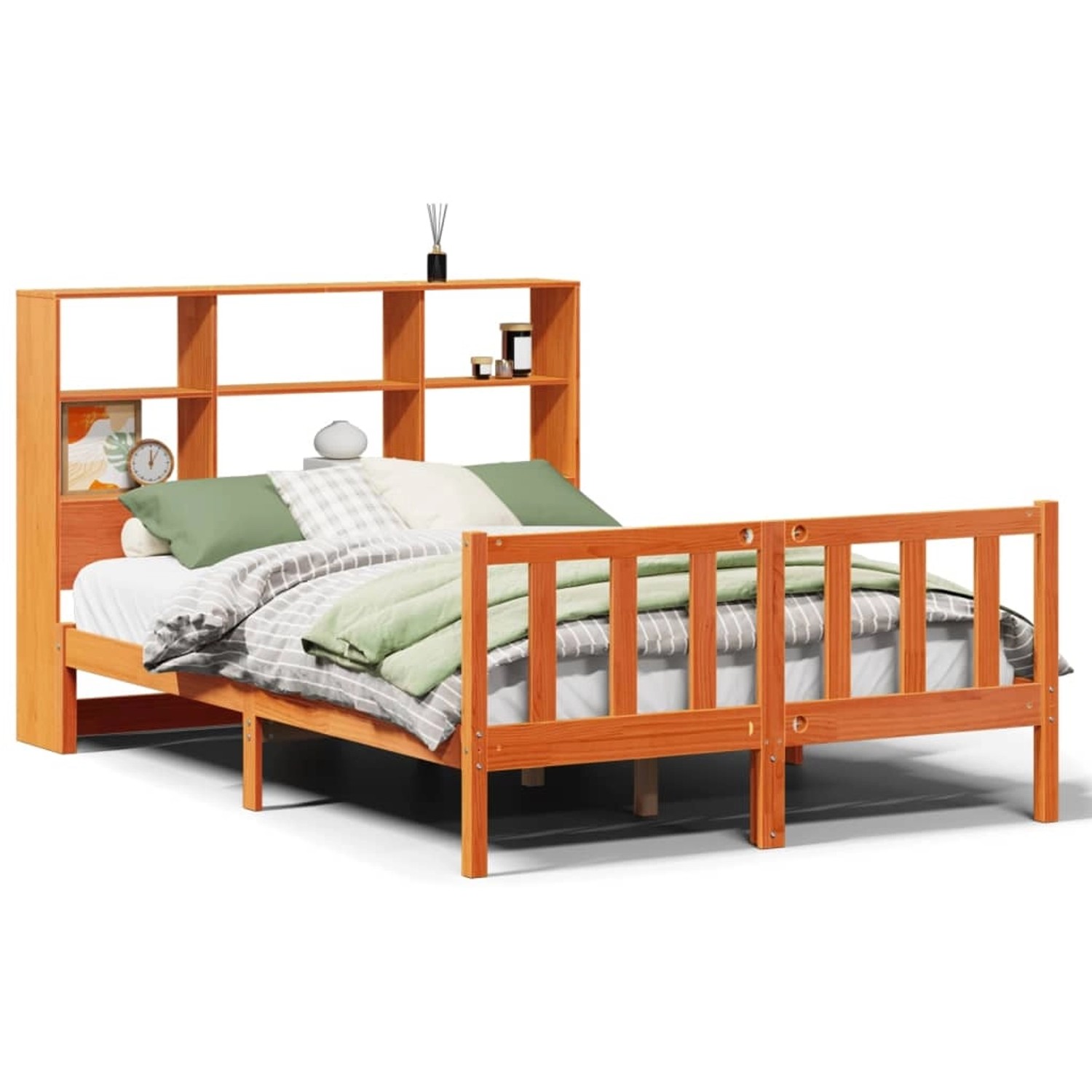 vidaXL Massivholzbett mit Regal ohne Matratze Wachsbraun 140x190 cm 3321718 günstig online kaufen