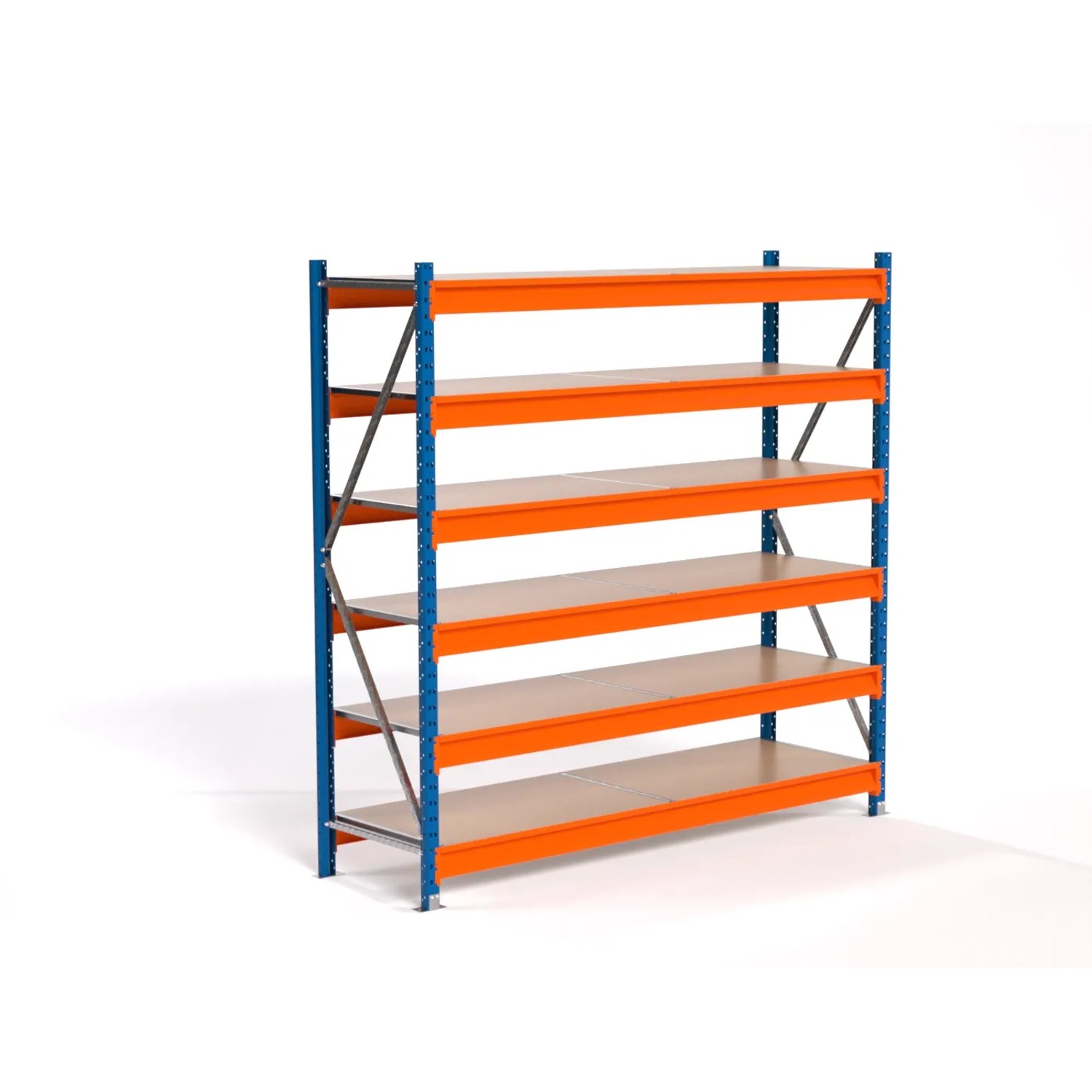 PROREGAL Industrie Weitspannregal Lagerregal MAXIMUS PRO Grundregal HxBxT 200x150x60cm 6 Spanplatten-Fachboden Fachlast 850kg Blau/Orange