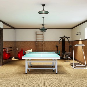 Grünes Relaxdays Tischtennisnetz aus Polyethylen mit Metallklemmen auf Tischtennisplatte. Für Sport & Fitnessgeräte.