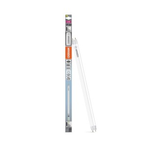 Osram LED-Leuchtmittel T8 Röhre G13, 4,8W, 4000K neutralweiß, neben Verpackung. Ideal für helle Beleuchtung.