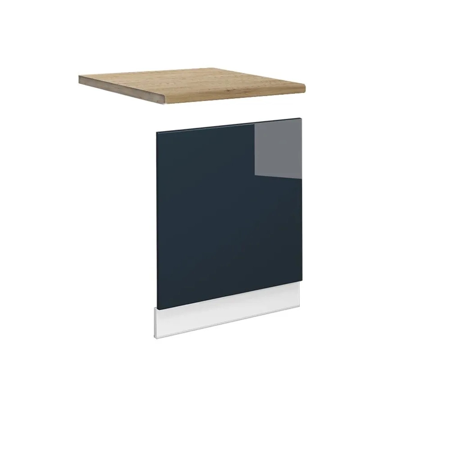 Vicco Frontblende Fame-Line Geschirrspüler Fronttür DunkelBlau Hochglanz 60 cm AP Eiche mit Weiß Korpus