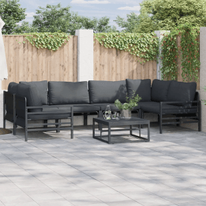 Anthrazitfarbenes 7-teiliges Garten-Sofa-Set aus Stahl von vidaXL für den Außenbereich.