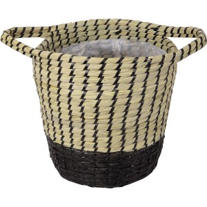 Natur-schwarzer Pflanzkorb aus Seegras, Ø 28 cm, mit Griffen. Ideal als Übertopf.