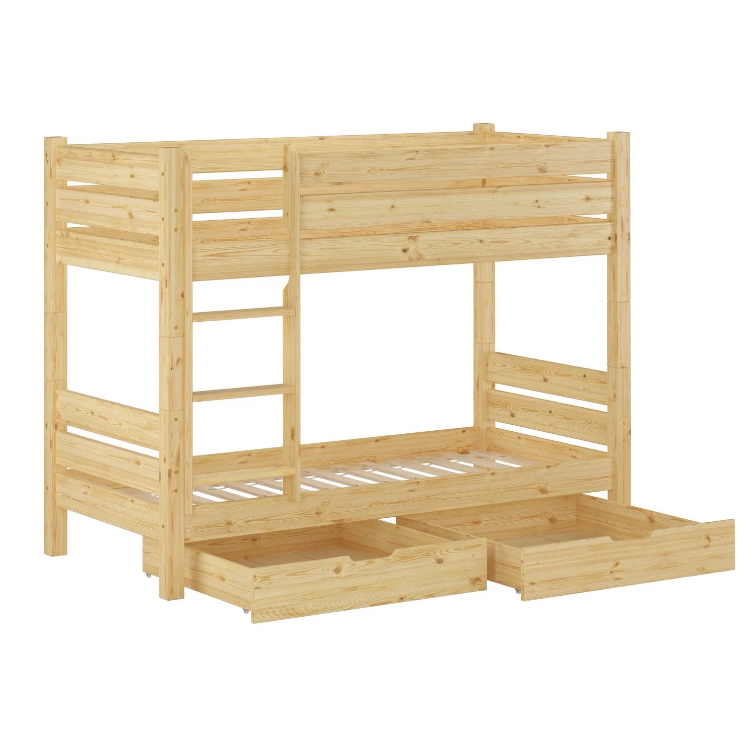 Erst-Holz Etagenbett Schmal Kurz 80 x 190 cm Kiefer Massiv Nische 80 Teilbar Modell 16 Rollrost und Doppelbettkasten inkl.