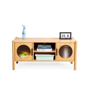 Relaxdays TV Lowboard Holzwerkstoff Bambus Acrylglas Natur mit 2 Türen 103 cm x 40 cm x 48 cm 14,7 kg