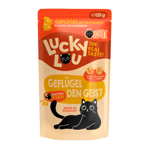 Lucky Lou Katzen-Nassfutter Adult Geflügel, 125g Packung für erwachsene Katzen.
