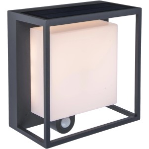 Moderne Lutec LED Solar-Wandleuchte Curtis mit Bewegungsmelder und Solarpanel.