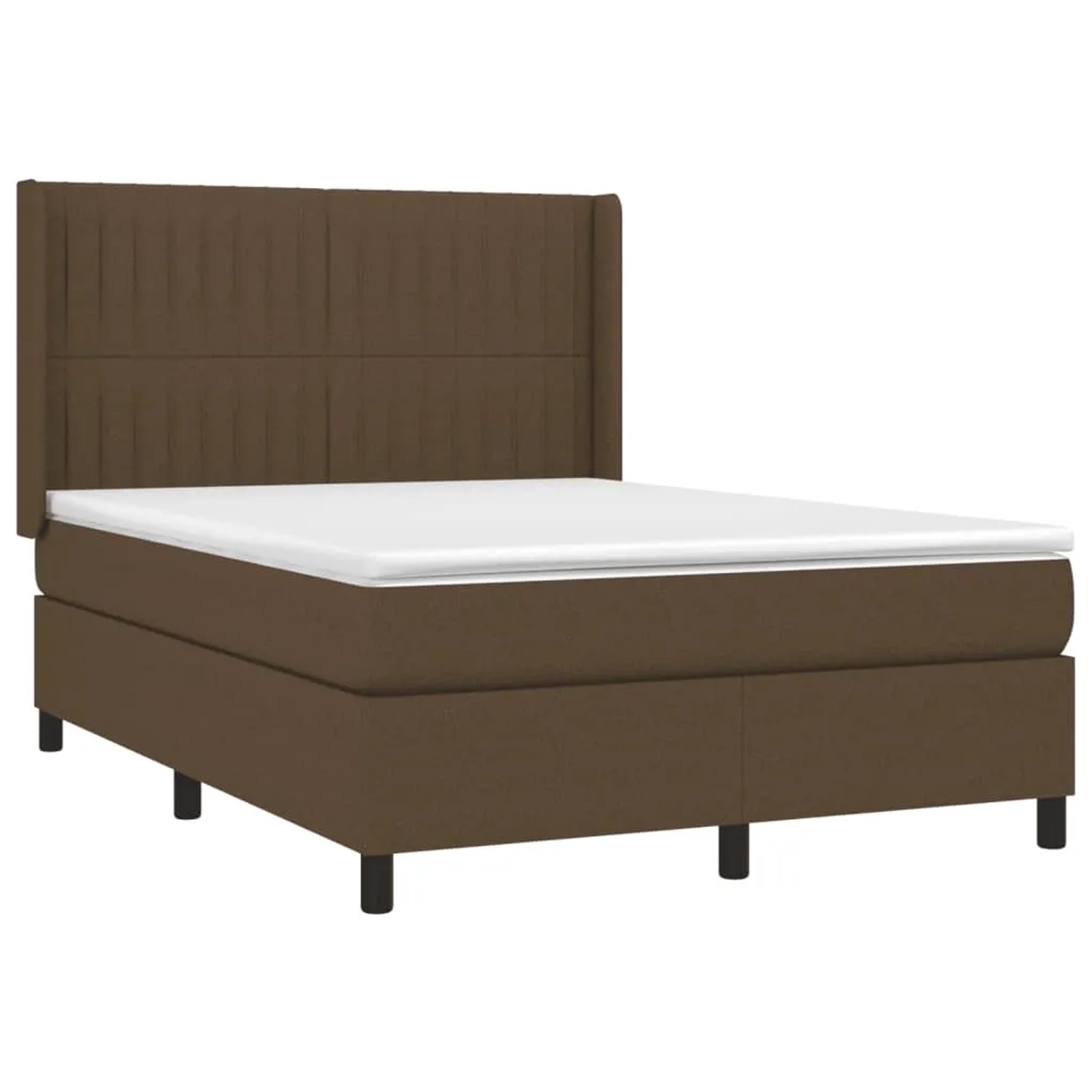 Dunkelbraunes vidaXL Boxspringbett 140x190 cm mit Stoffbezug und Matratze.