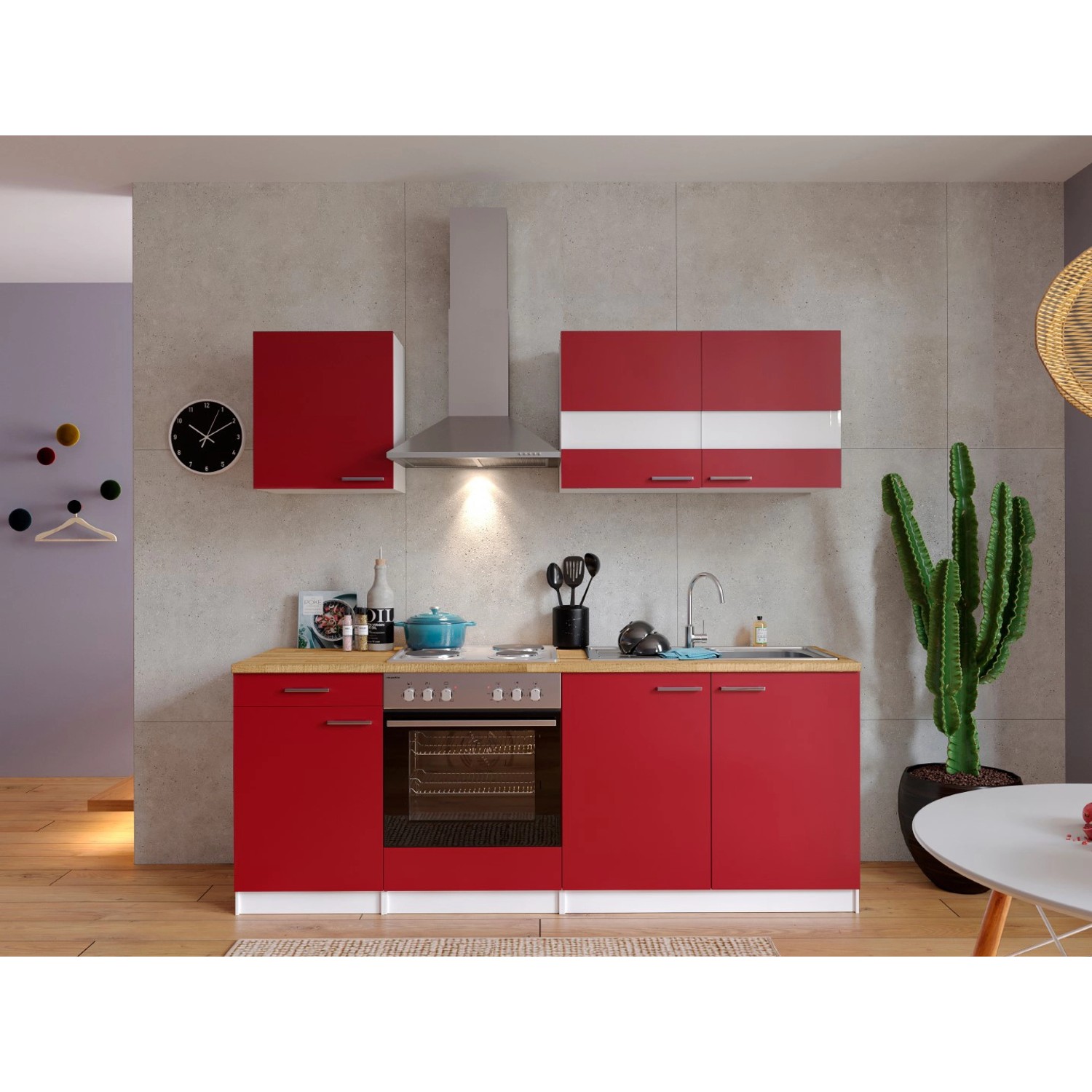 Respekta Küchenzeile/Küchenblock KB210WR 210 cm Rot-Weiß