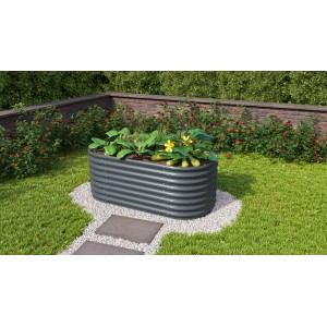 Vitavia Hochbeet 630 Vita Basic Granit im Garten mit Bepflanzung.