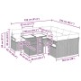 vidaXL 9-teiliges Garten-Sofa-Set aus Poly Rattan in Schwarz mit weißen Kissen und Maßen.