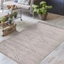 Grauer Kurzflor Teppich 160x230 cm mit modernem Uni-Design und Rautenmuster im Wohnzimmer.