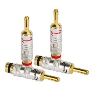 Dynavox Bananenstecker, 4er-Set mit Spreizfixierung, vergoldete Kontakte, rot und schwarz.