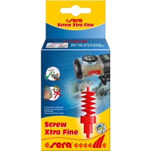 Sera Austausch-Förderschnecke Screw Xtra Fine für Futterautomat X-Feeder, rote Förderschnecke in Verpackung.