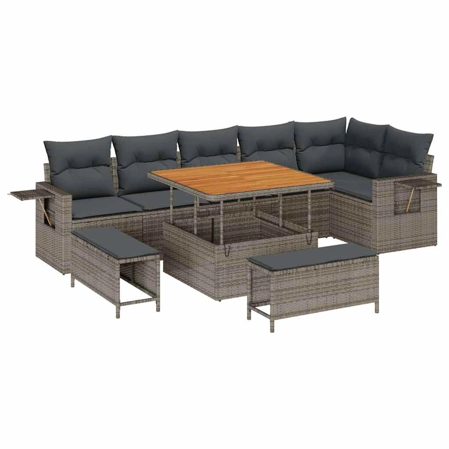vidaXL 9-Teiliges Garten Sofa Set mit Kissen Grau Poly Rattan Akazie 336175 günstig online kaufen