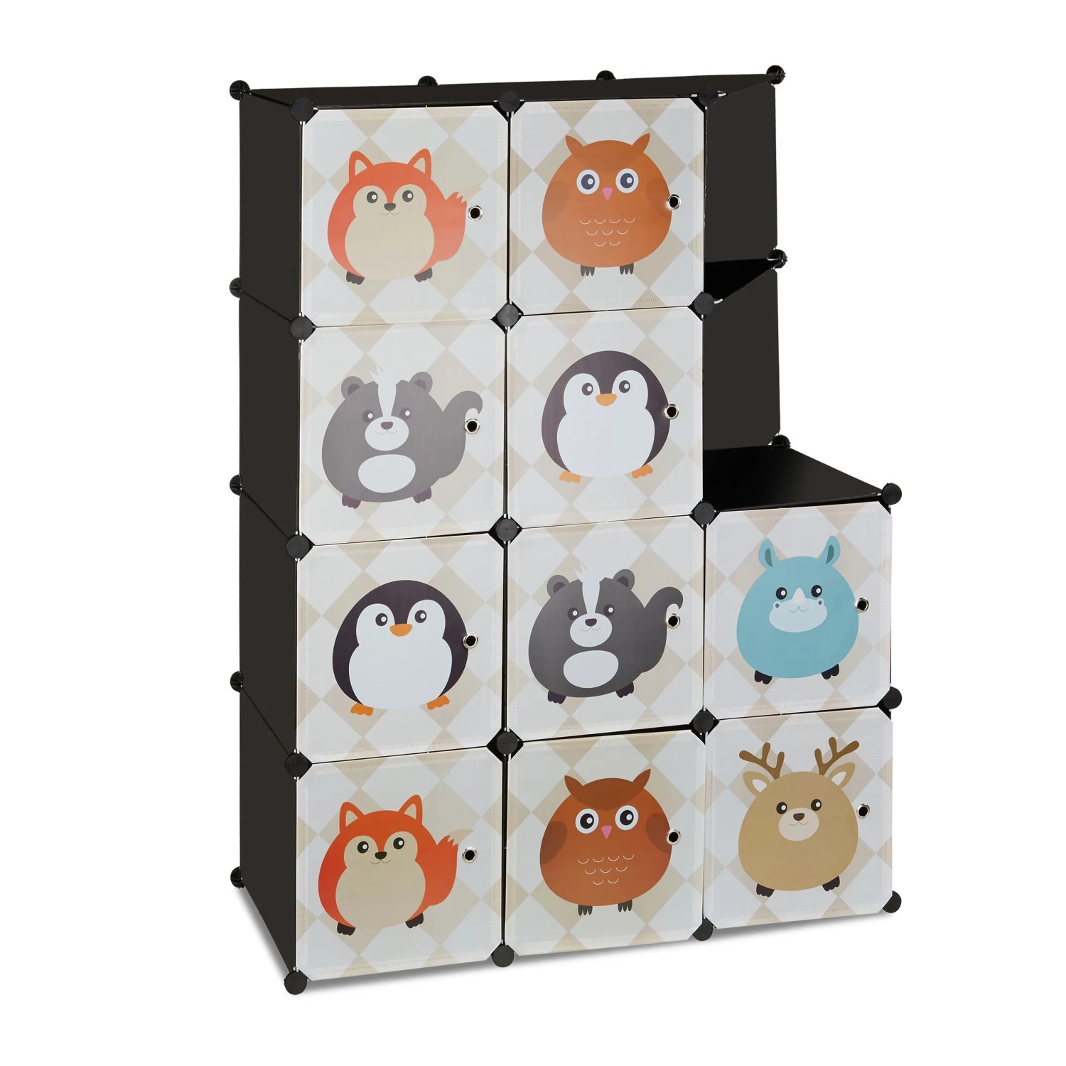 Relaxdays Steckregal Kunststoff Metall Schwarz mit Tiermotiven 145 cm x 110,5 cm x 46,5 cm 9,2 kg
