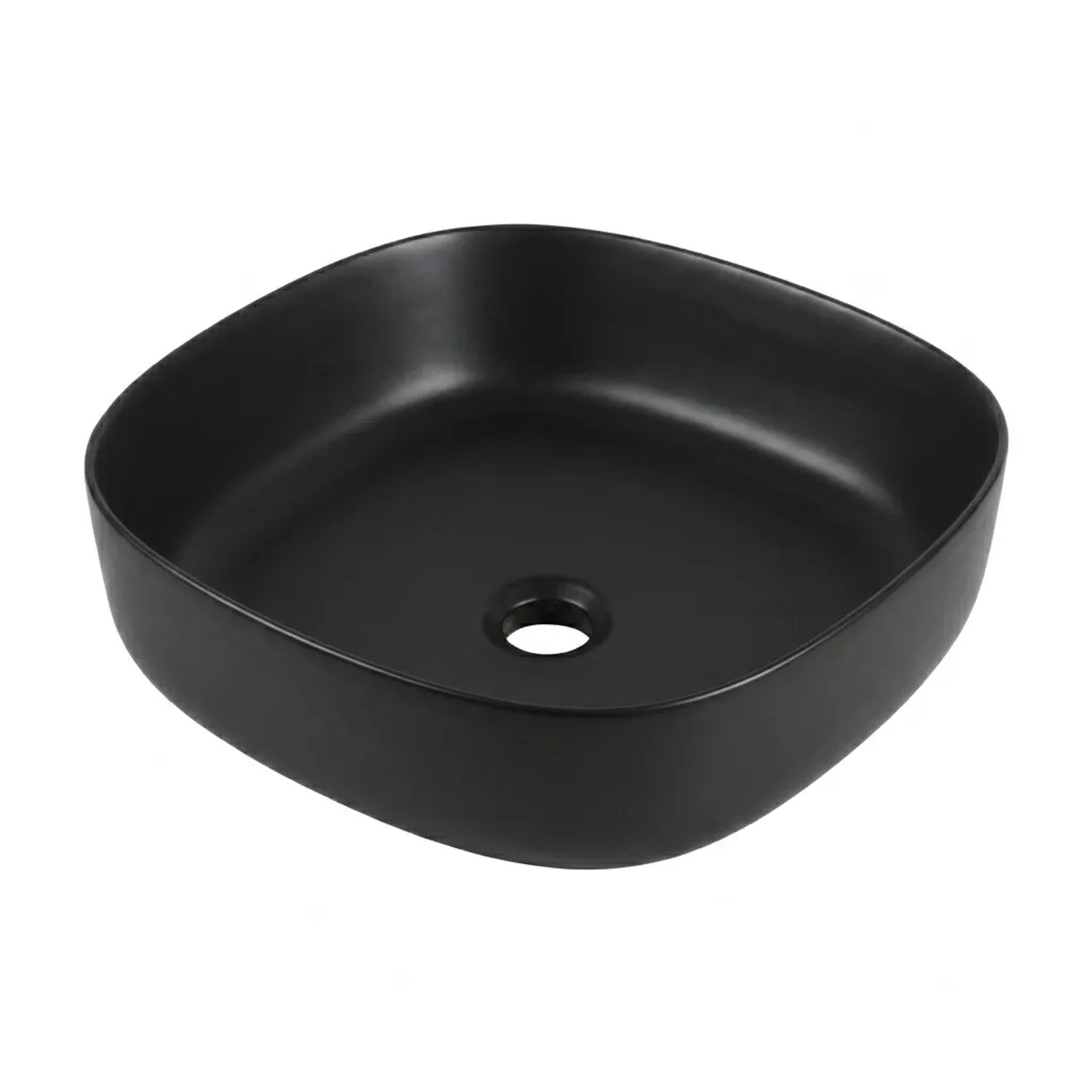 Wohnfreuden Keramik Aufsatzwaschbecken 46 cm Quadrat Schwarz