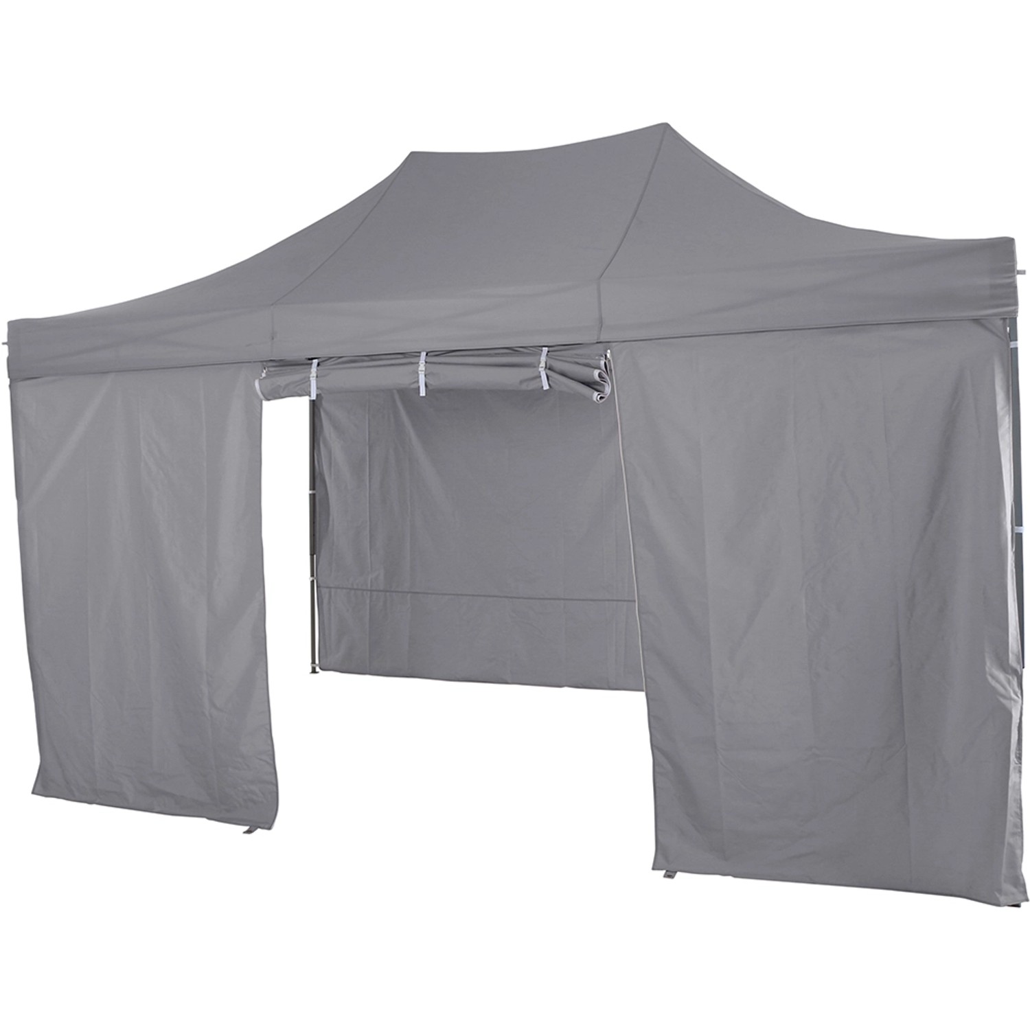 Grauer Siena Garden Allrounder Pavillon 300x450 cm mit Seitenteilen und Panoramafenstern.