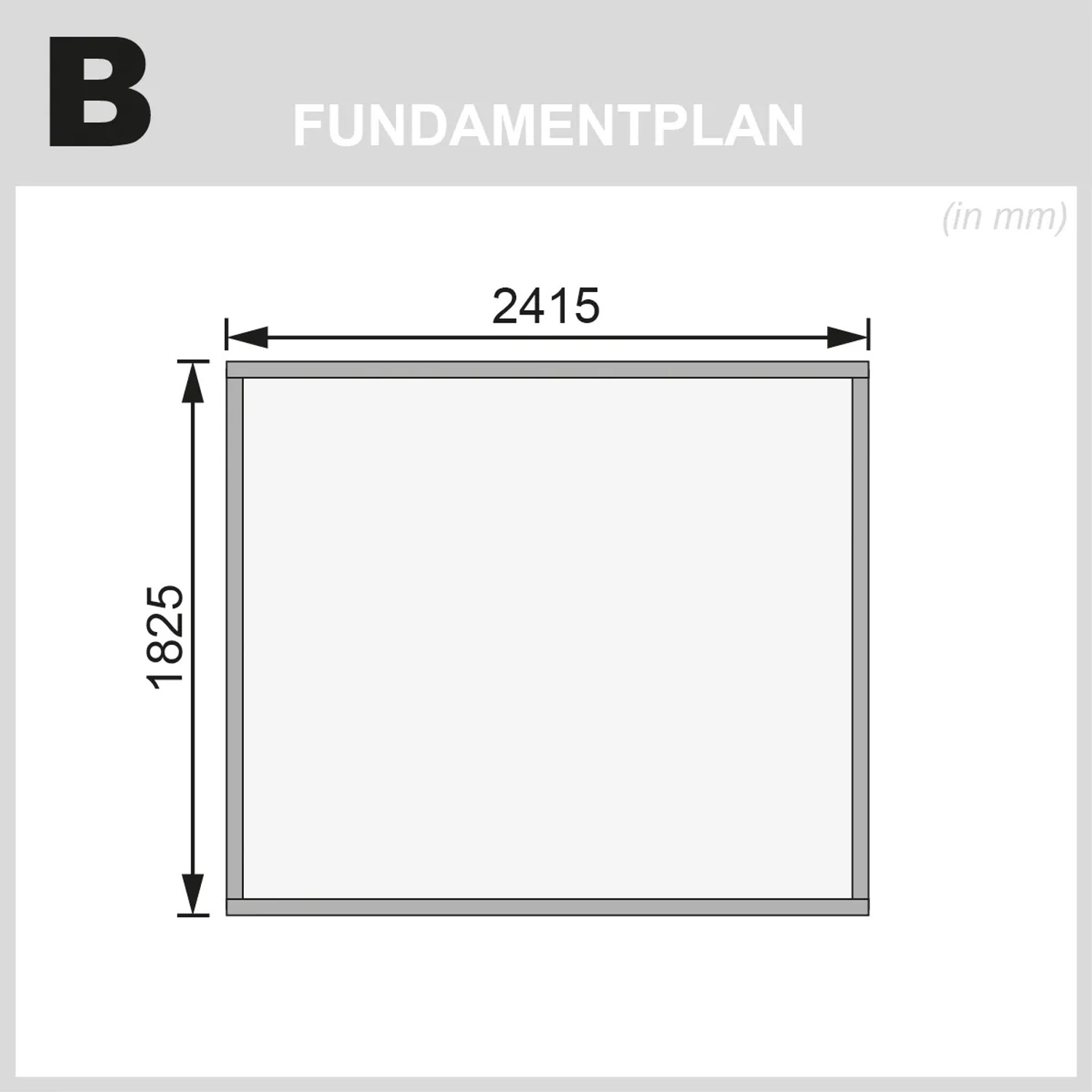 Fundamentplan Karibu Holz-Gartenhaus Sitten, Maße 242 x 182 cm.