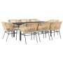 9-teilige Garten-Essgruppe: Tisch mit Glasplatte, 8 Rattan-Stühle mit Kissen, braun/schwarz. Ideal für Garten & Terrasse.