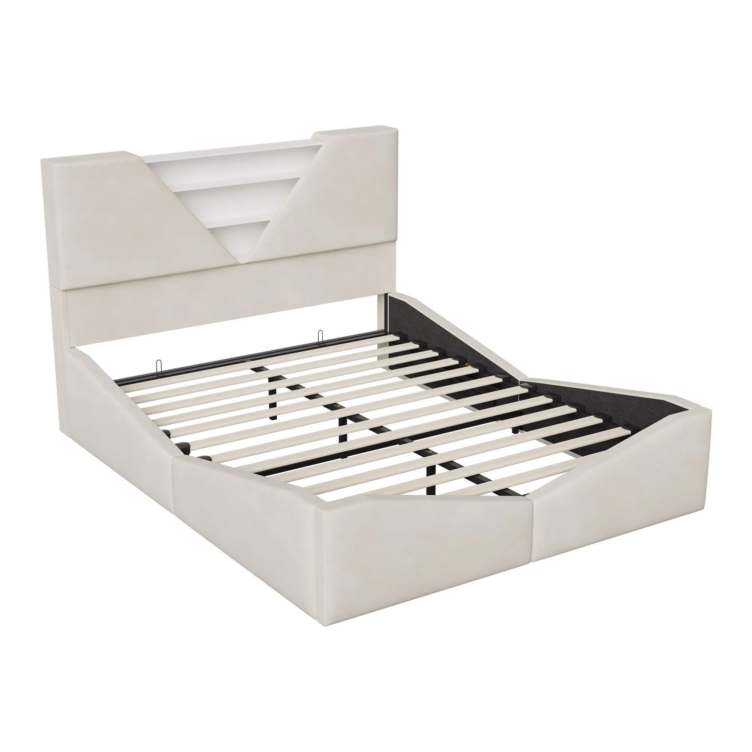 PXloue Bett 160x200cm Kopfteil aus Samt mit Stauraum Einfache Montage