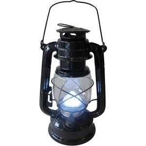 Schwarze Happy People LED-Laterne für Camping, stufenlos dimmbar.