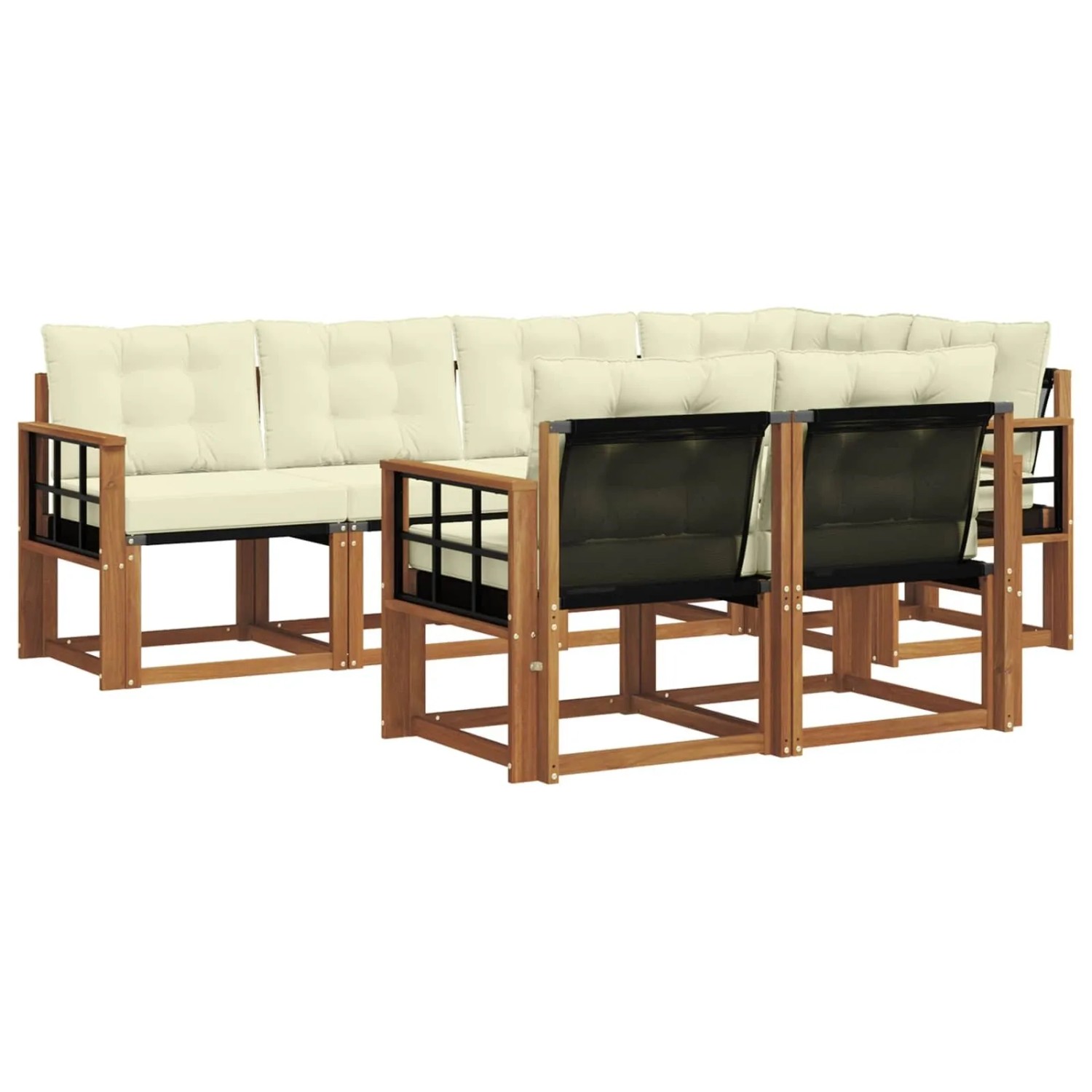 vidaXL Outdoor-Sofagarnitur mit Kissen 7-Tlg Natur und Creme 3368765