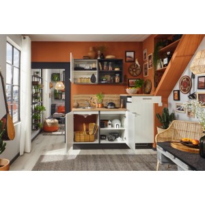 pino Küchenzeile 180 cm, weiß, mit Geräteschrank und Spüle. Kompakte Einbauküche für kleine Räume.