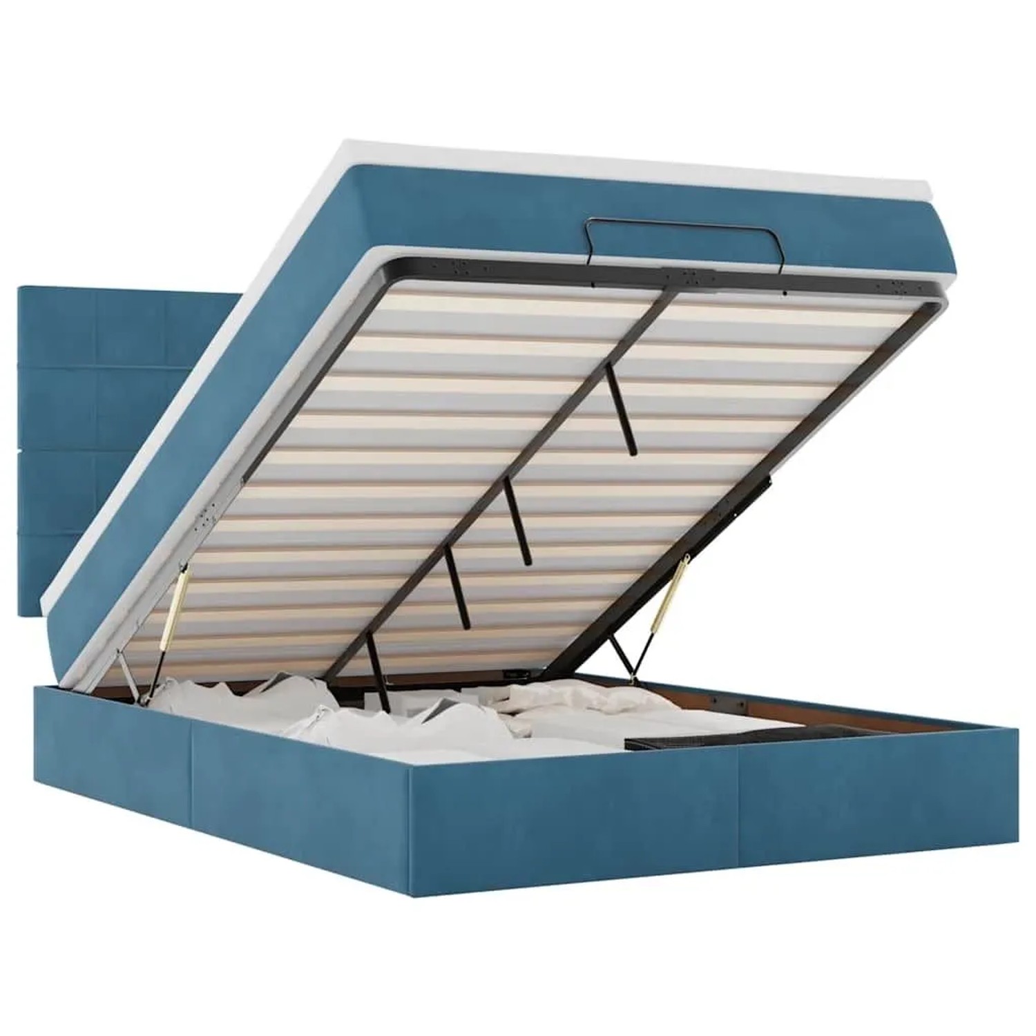 vidaXL Ottoman-Bett mit Matratzen & LEDs Dunkelblau 140x190 cm Samt 3314322