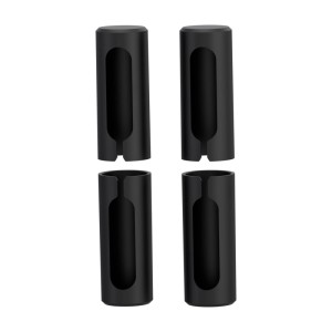 Vier matte, schwarze Bandhülsen für Türbänder, Teil der Novadoors NOVA CORVO Türgriffgarnitur. Für eine harmonische Optik.