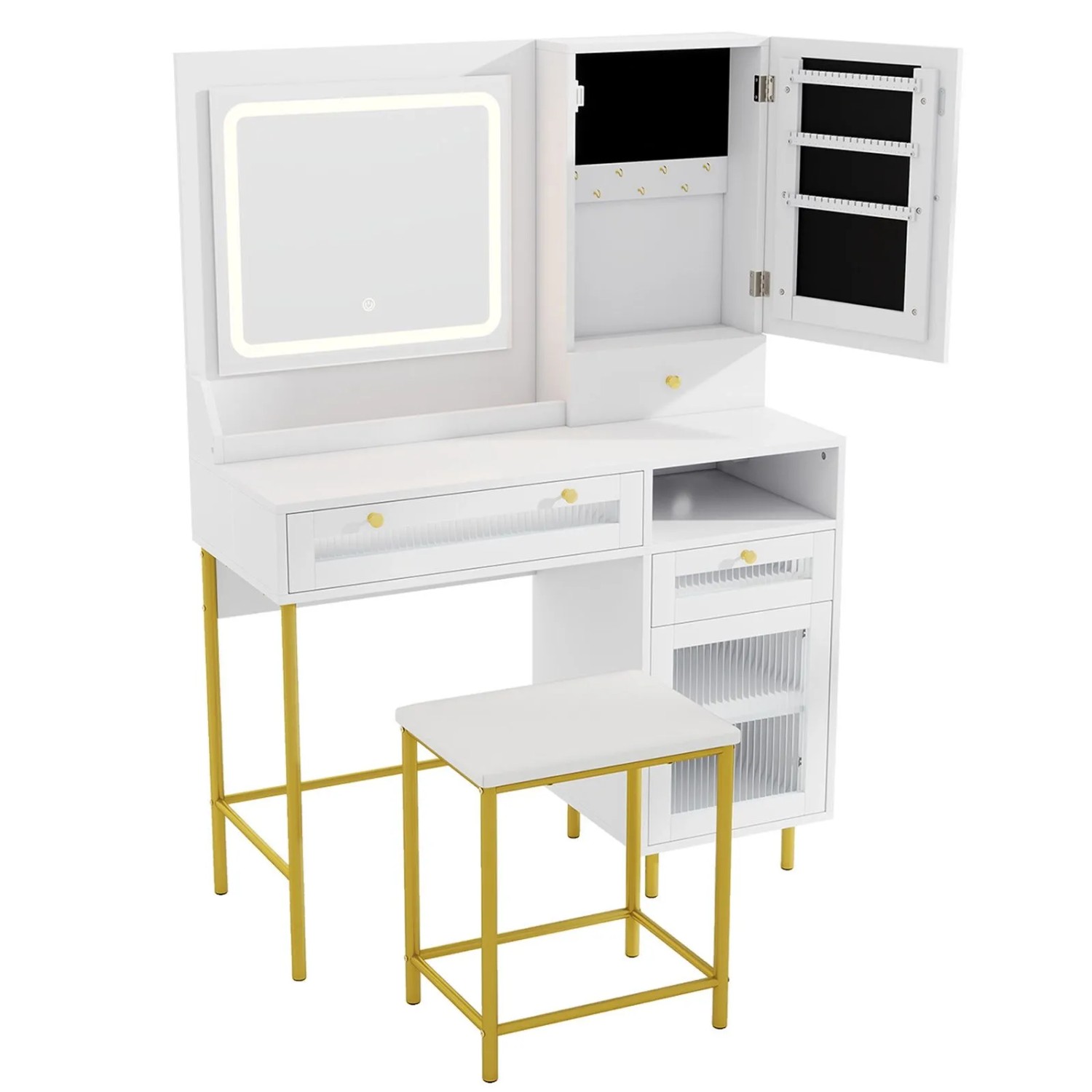 Costway Schminktisch mit Ladestation 3 Schubladen Weiß günstig online kaufen