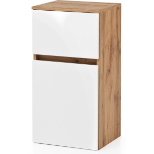Held Möbel Unterschrank Salerno, 40 cm, matt Weiß und Wotaneiche Dekor für Bad.