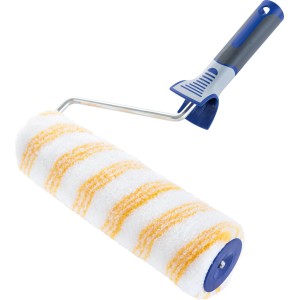 LUX Farbroller Glatt 26,5 cm, Farbwalze mit gelben Streifen und blau-grauem Griff für glatte Oberflächen.