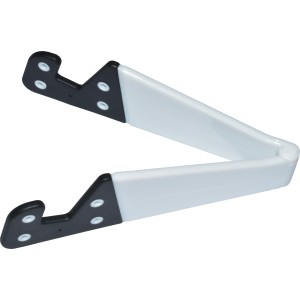 Weißer Smartphone Halter aus Kunststoff, 4-fach sortiert, für Tisch oder unterwegs.