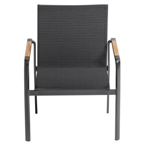Kettler DIAMOND Gartenstuhl, anthrazitfarbenes Gestell, Teak-Armlehnen, Outdoor-Gewebe