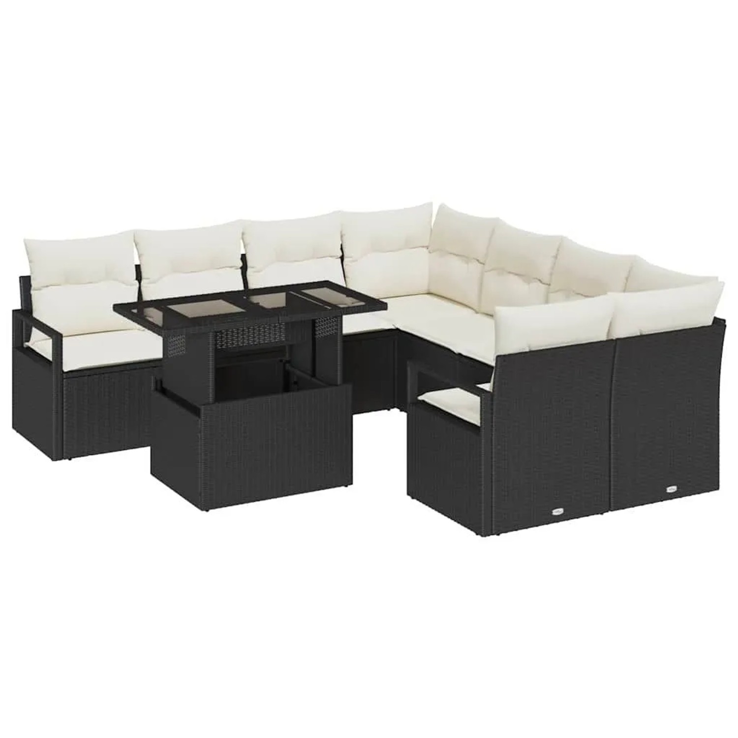 vidaXL Gartensofa-set mit Speicher 9-Tlg Schwarz und Creme Poly-Rattan 3348 günstig online kaufen
