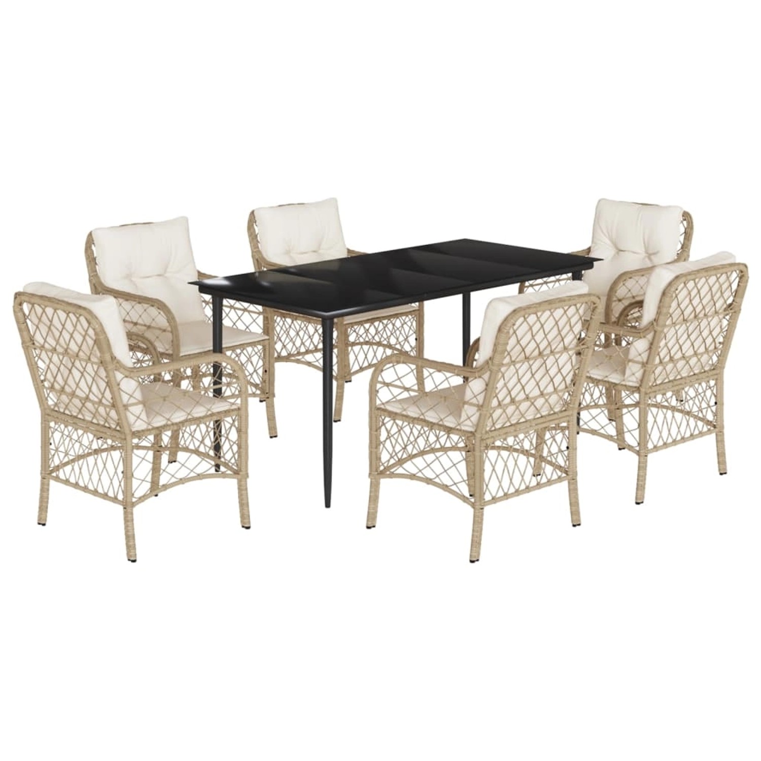 vidaXL 7-Tlg Garten-Essgruppe mit Kissen Beige Poly Rattan 3212142 günstig online kaufen