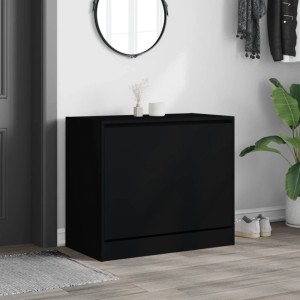 Schwarzer vidaXL Schuhschrank (80x42x69 cm) aus Holzwerkstoff. Schuhkipper mit Stauraum für Schuhe.